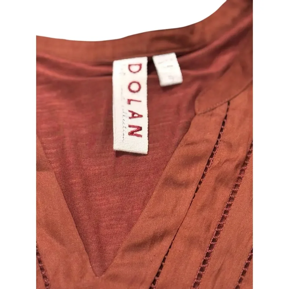 Anthropologie‎ Rust Red Dolan Blouse Flowy Soft Casual V Neck Tee Size XS